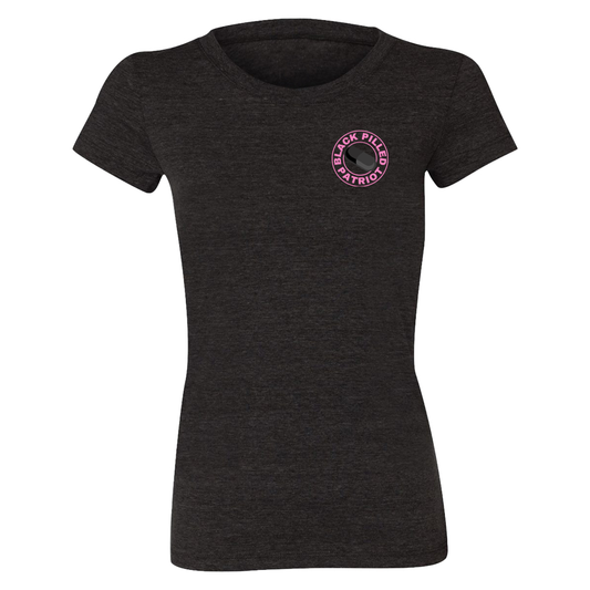 WOMEN'S BLACK PILLED PATRIOT PINK LOGO T-SHIRT