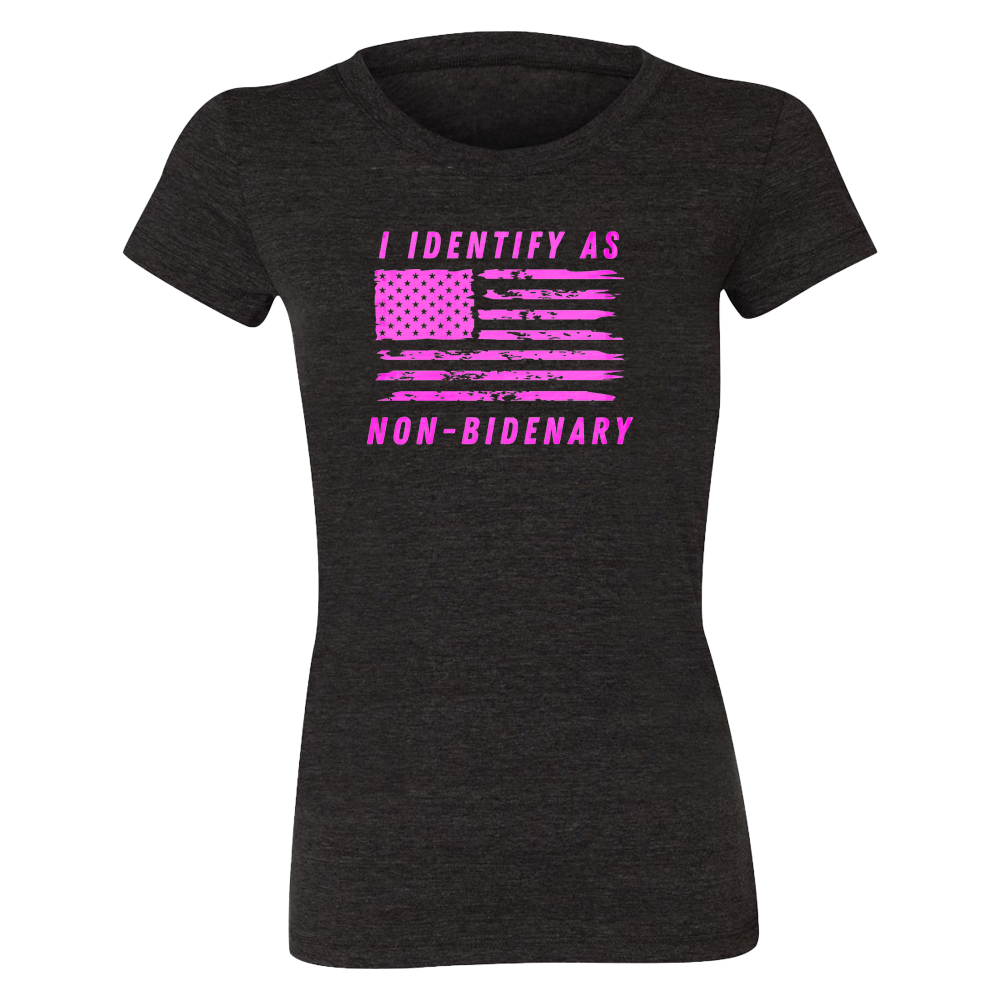 WOMEN'S I IDENTIFY AS NON-BIDENARY PINK T-SHIRT